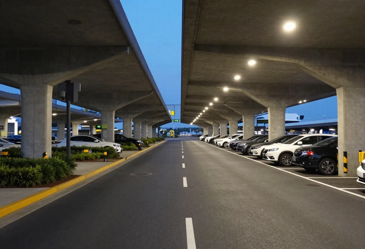 Mascot airport access roads and terminal parking entrance