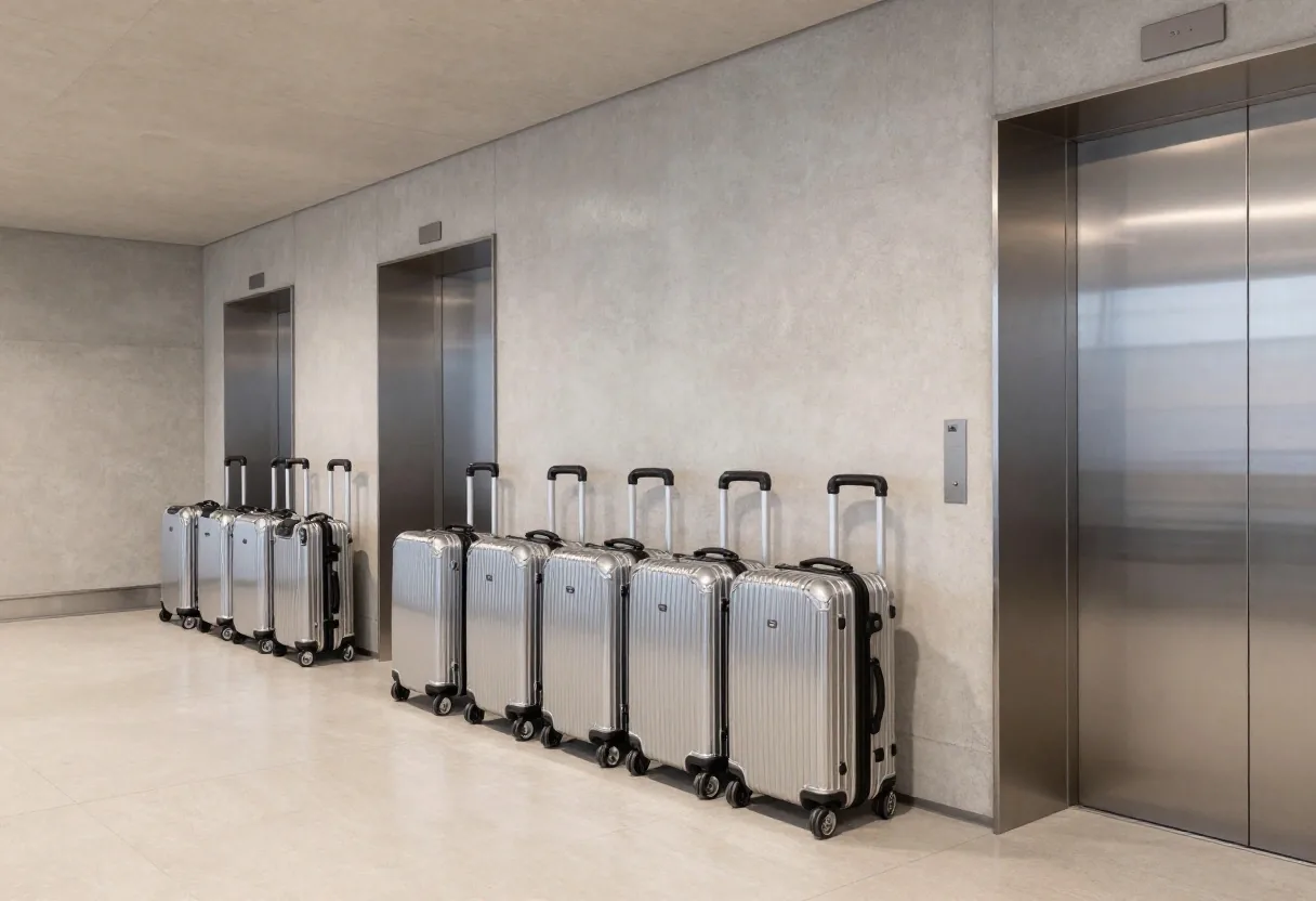 Luggage trolley point and elevator lobby inside Sydney Airport terminal parking