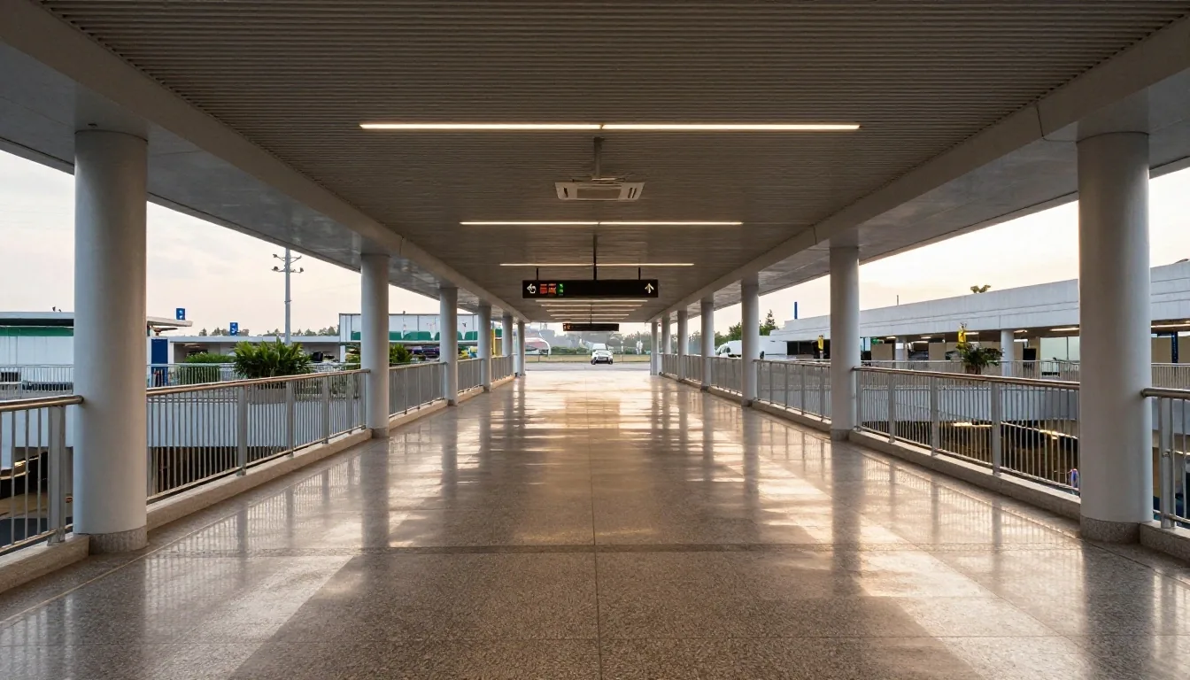 Sydney Airport terminal parking and dawn taxiway perspective at Mascot